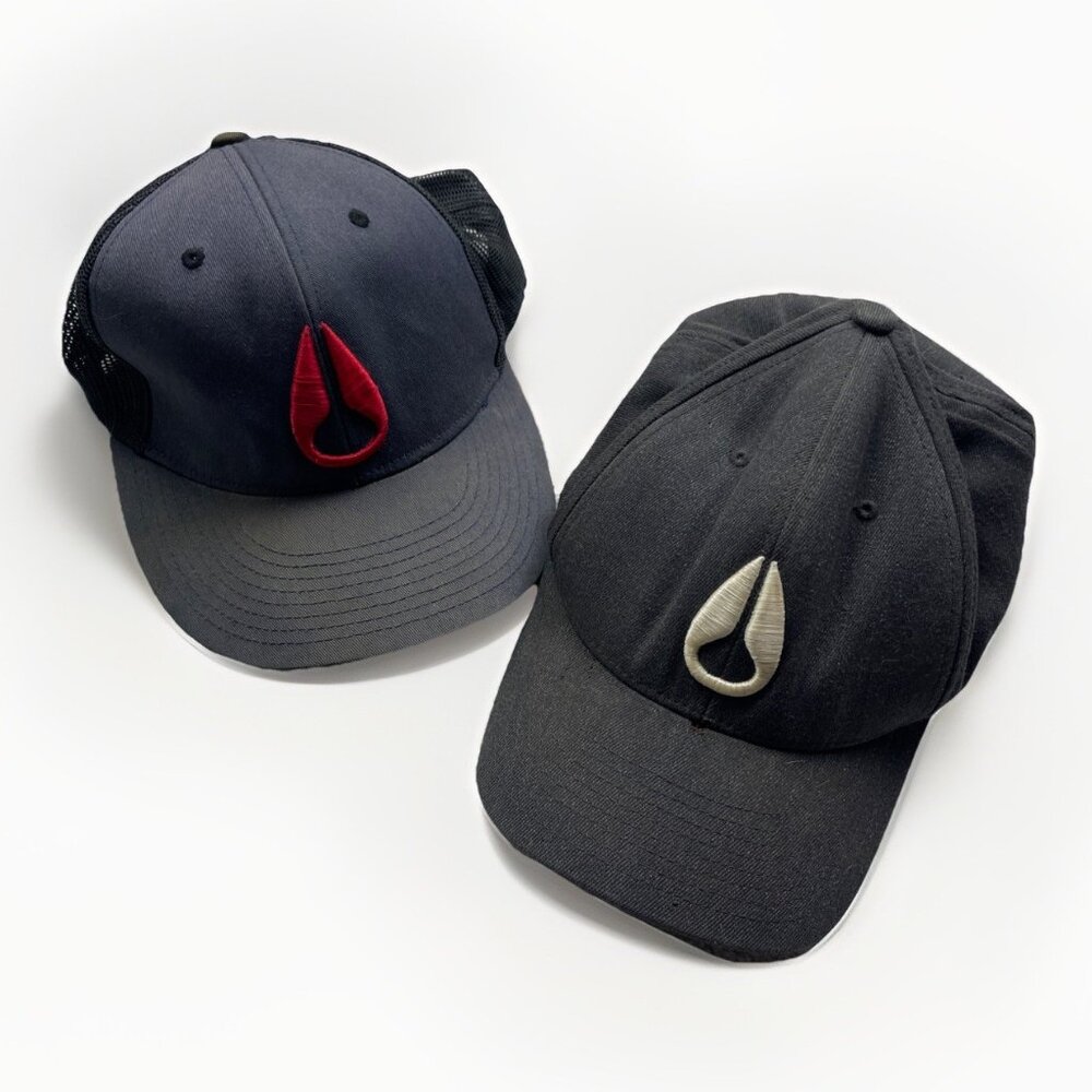 Lot of 2 Nixon Caps Classic Y2K Logo Hats FlexFit & Snapback Men’s Read*